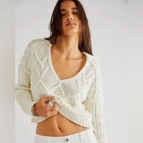 Free People Traveler Cable Pullover Sweater Large - Picture 4 of 7